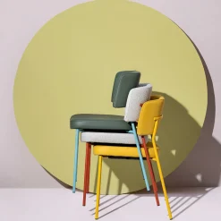 TrabA' Chairs<Marlen Met Im Beige Fabric & Brick-Red Metal Chair by EP Studio