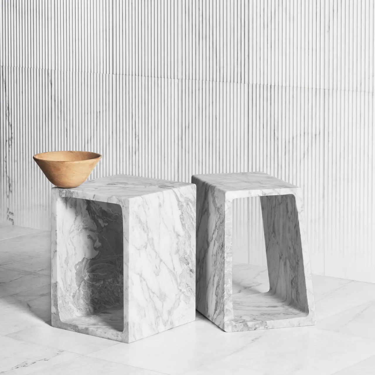 Luce Di Carrara Stools<Marmeria White Marble Module