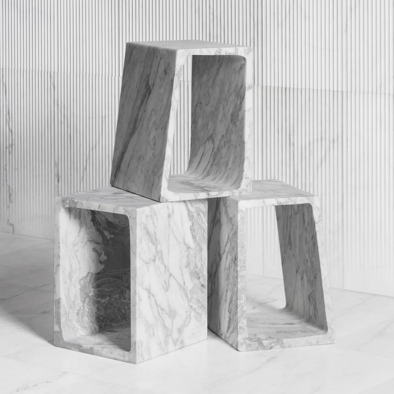 Luce Di Carrara Stools<Marmeria White Marble Module