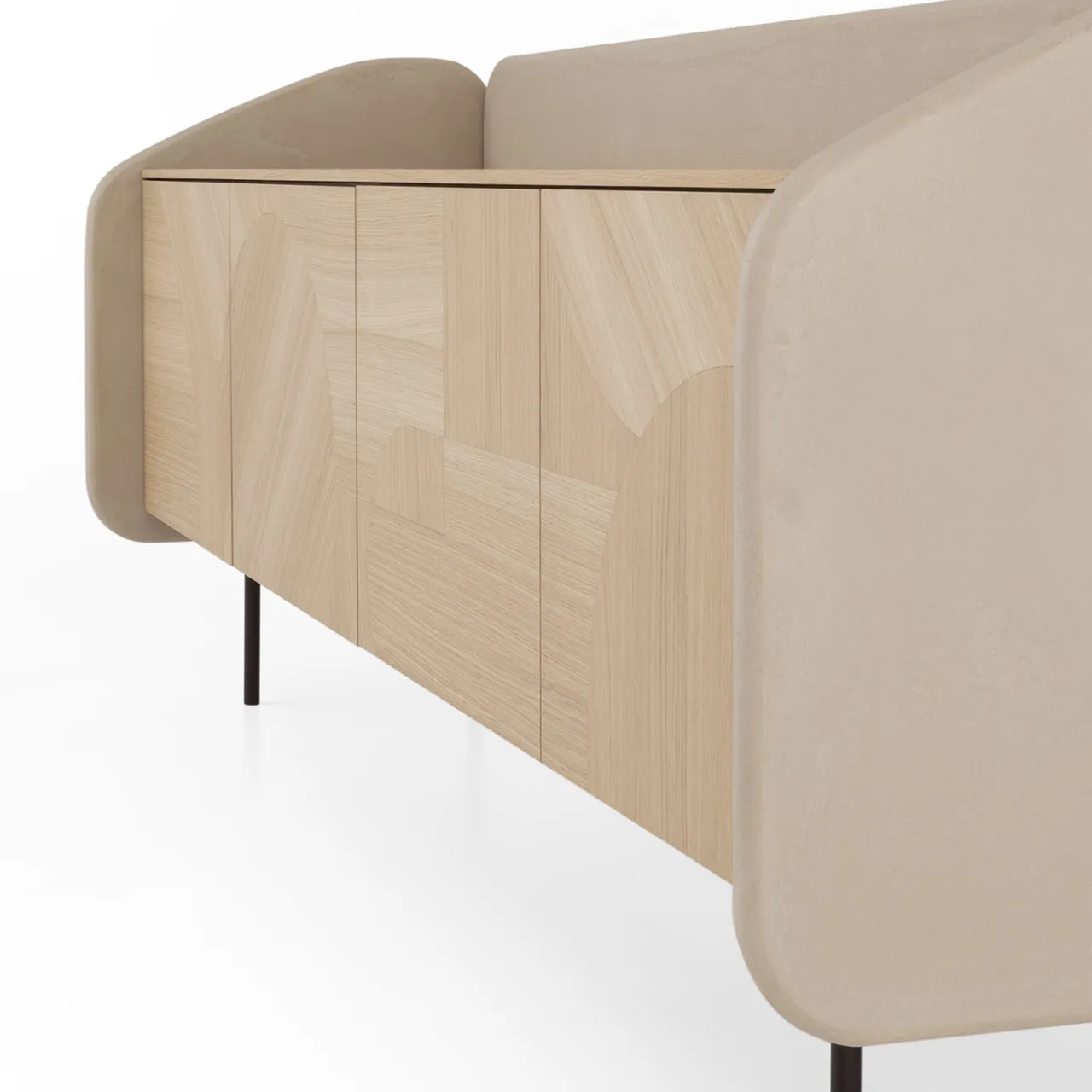 Morica Design Sideboards Buffets<Marmorino lacquered INTARSIO Sideboard with Hand-Inlaid Natural Oak Shell