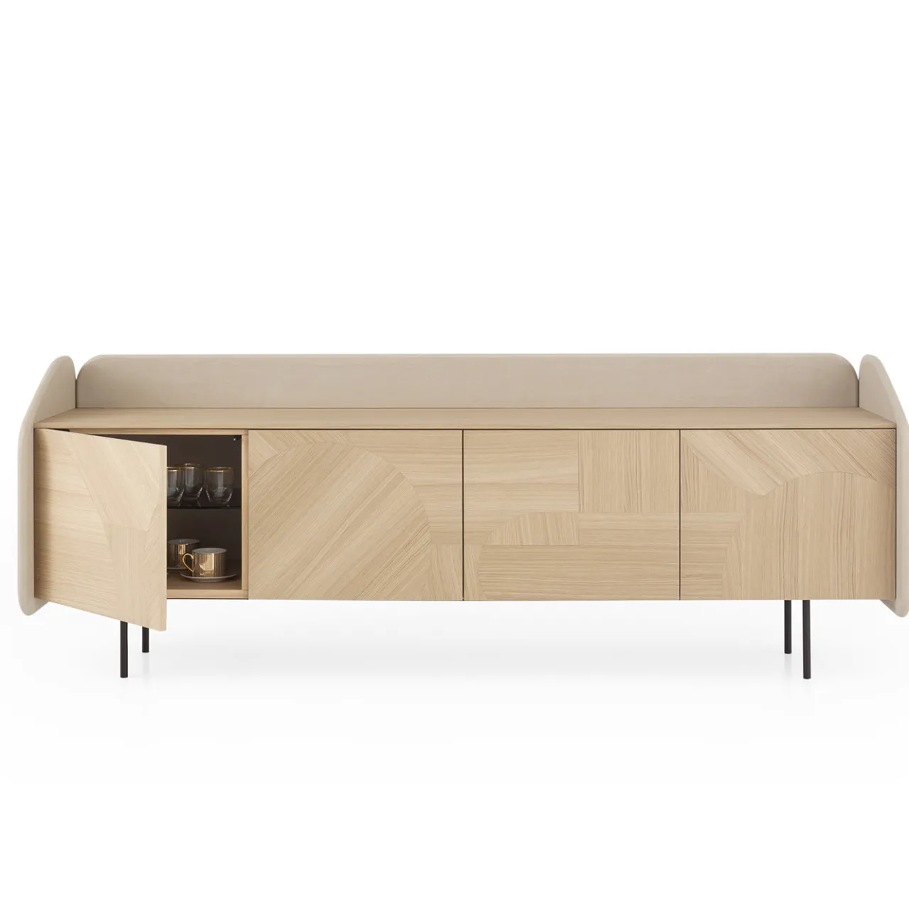 Morica Design Sideboards Buffets<Marmorino lacquered INTARSIO Sideboard with Hand-Inlaid Natural Oak Shell