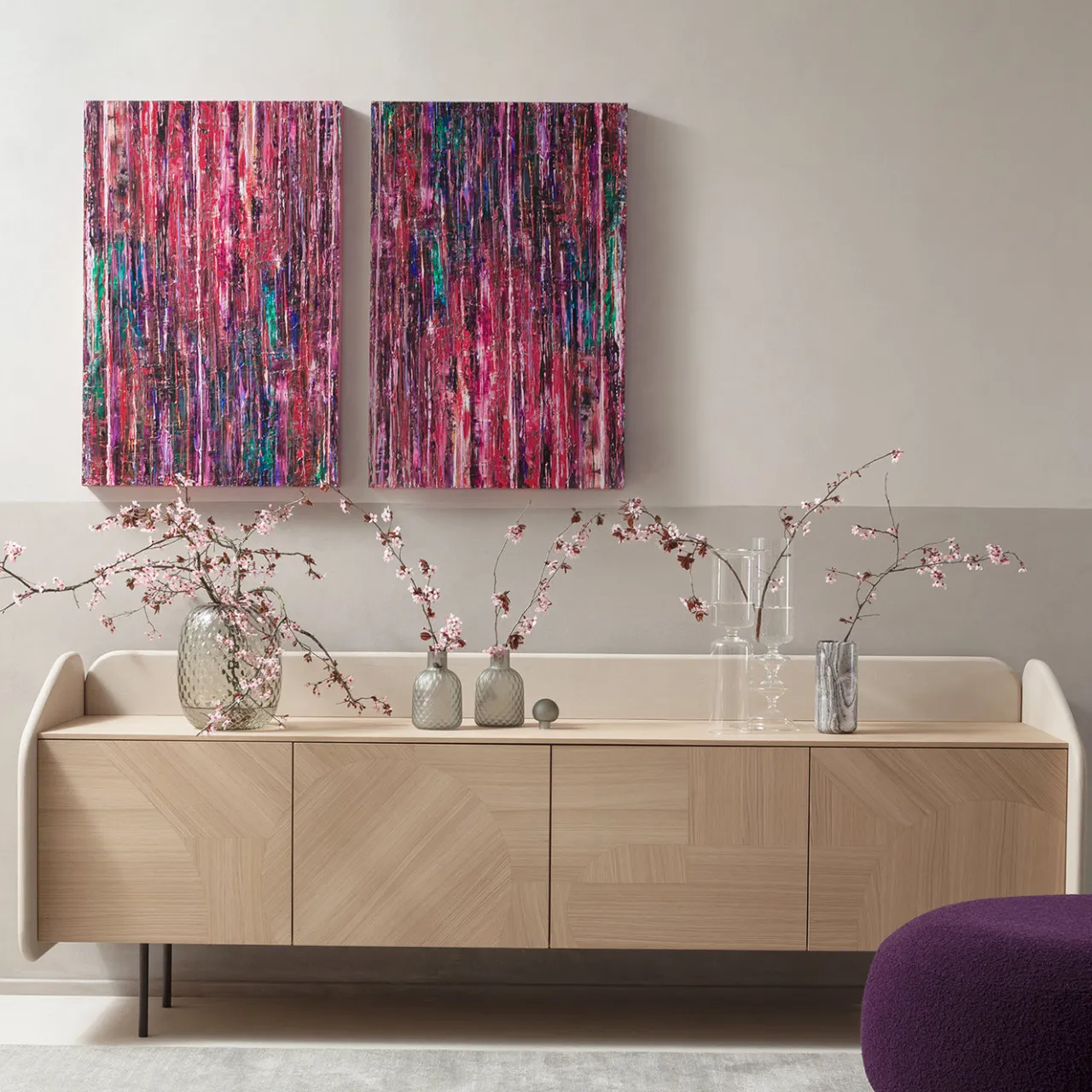 Morica Design Sideboards Buffets<Marmorino lacquered INTARSIO Sideboard with Hand-Inlaid Natural Oak Shell