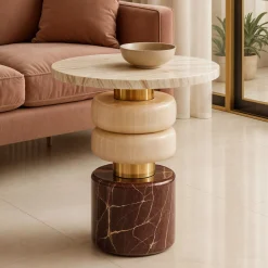 Giovannozzi Marmi Side Tables<Marsmallow Onyx & Red Travertine Marble Side Table by Ashley Gadeova