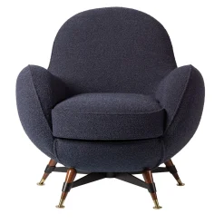 Visionnaire Outdoor Armchairs<Mercury Blue Bouclé Outdoor Swivel Armchair
