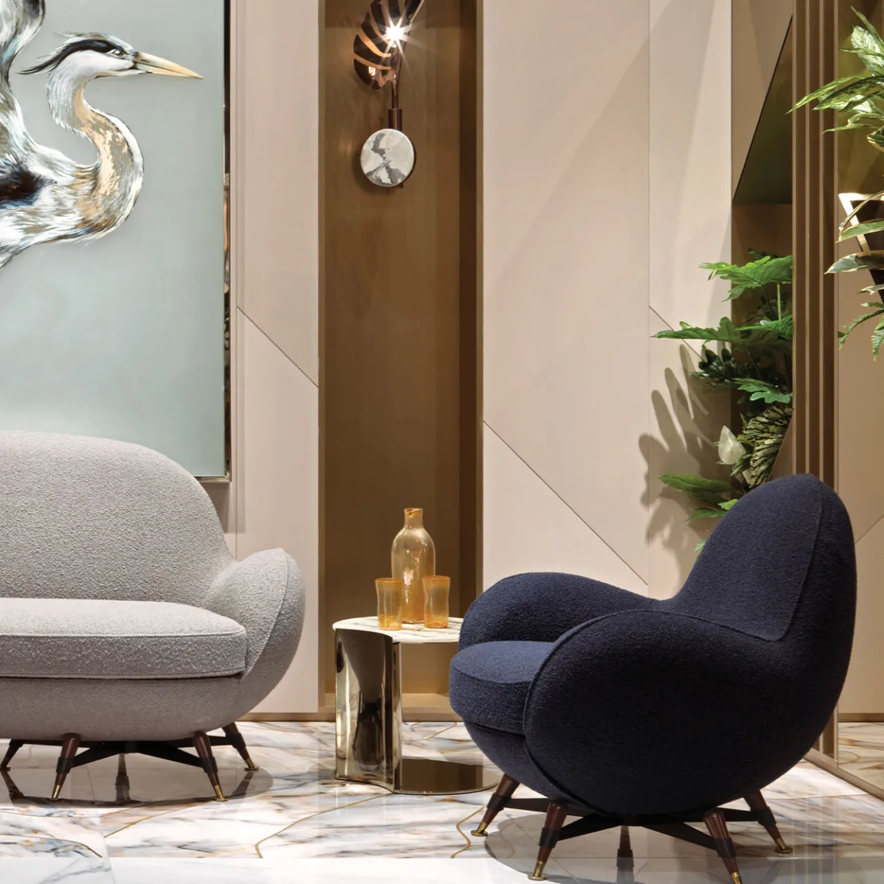 Visionnaire Outdoor Armchairs<Mercury Blue Bouclé Outdoor Swivel Armchair