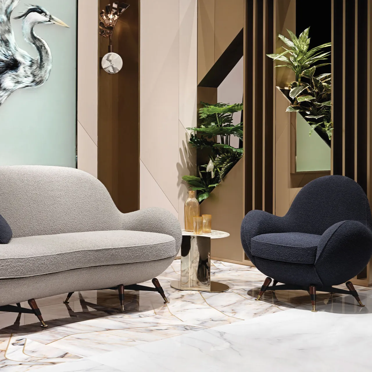 Visionnaire Outdoor Armchairs<Mercury Blue Bouclé Outdoor Swivel Armchair