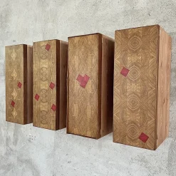 Omar Barbero Shelves<MESCOLANZA Set of 4 Wood Wall Cabinets with Inlays