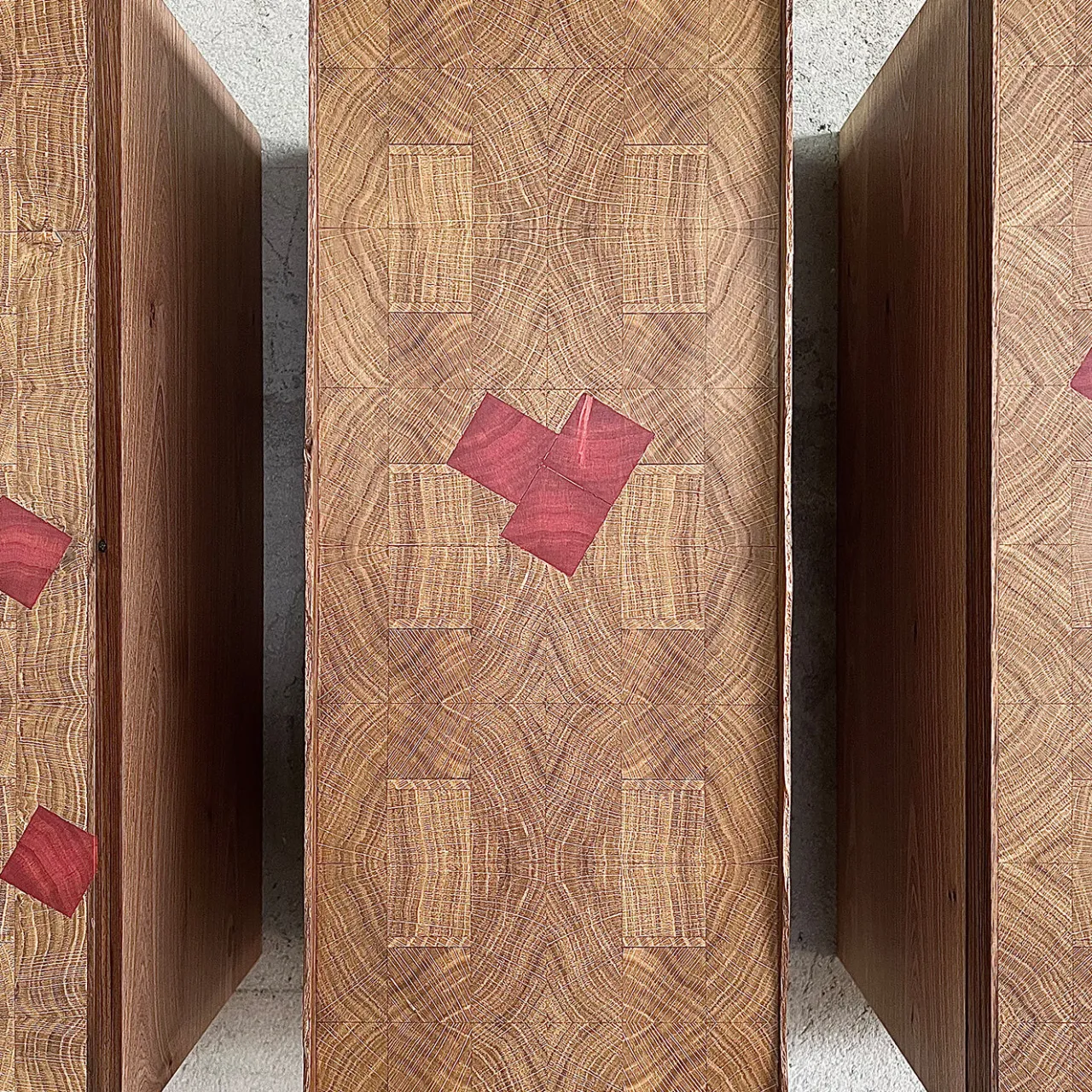 Omar Barbero Shelves<MESCOLANZA Set of 4 Wood Wall Cabinets with Inlays