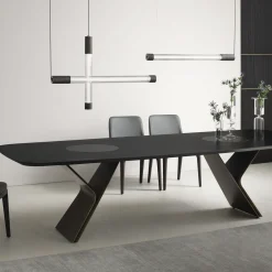 Morica Design Dining Tables<Metaverso Lazy Susan Rectangular Dining Table with a curved plywood base