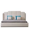 Franco Bianchini Beds<Milano Bed in Cappuccino Eco-Leather with Walnut Canaletto Panels