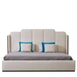 Franco Bianchini Beds<Milano Bed in Cappuccino Eco-Leather with Walnut Canaletto Panels