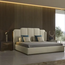 Franco Bianchini Beds<Milano Bed in Cappuccino Eco-Leather with Walnut Canaletto Panels
