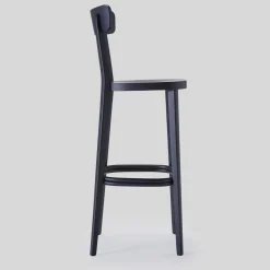 Livoni 1895 Bar Stools<Milano 60s Black Beechwood Bar Stool With Backrest