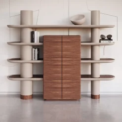 Ultramobili Bookcases<Mina Int1 Beige & Walnut Modular Wall Unit