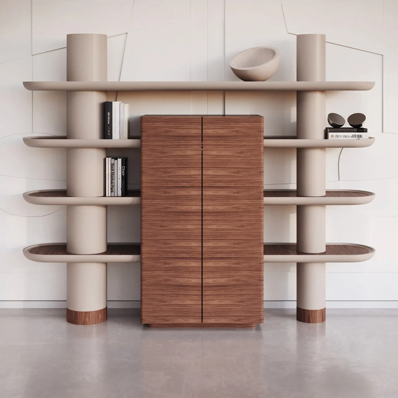 Ultramobili Bookcases<Mina Int1 Beige & Walnut Modular Wall Unit