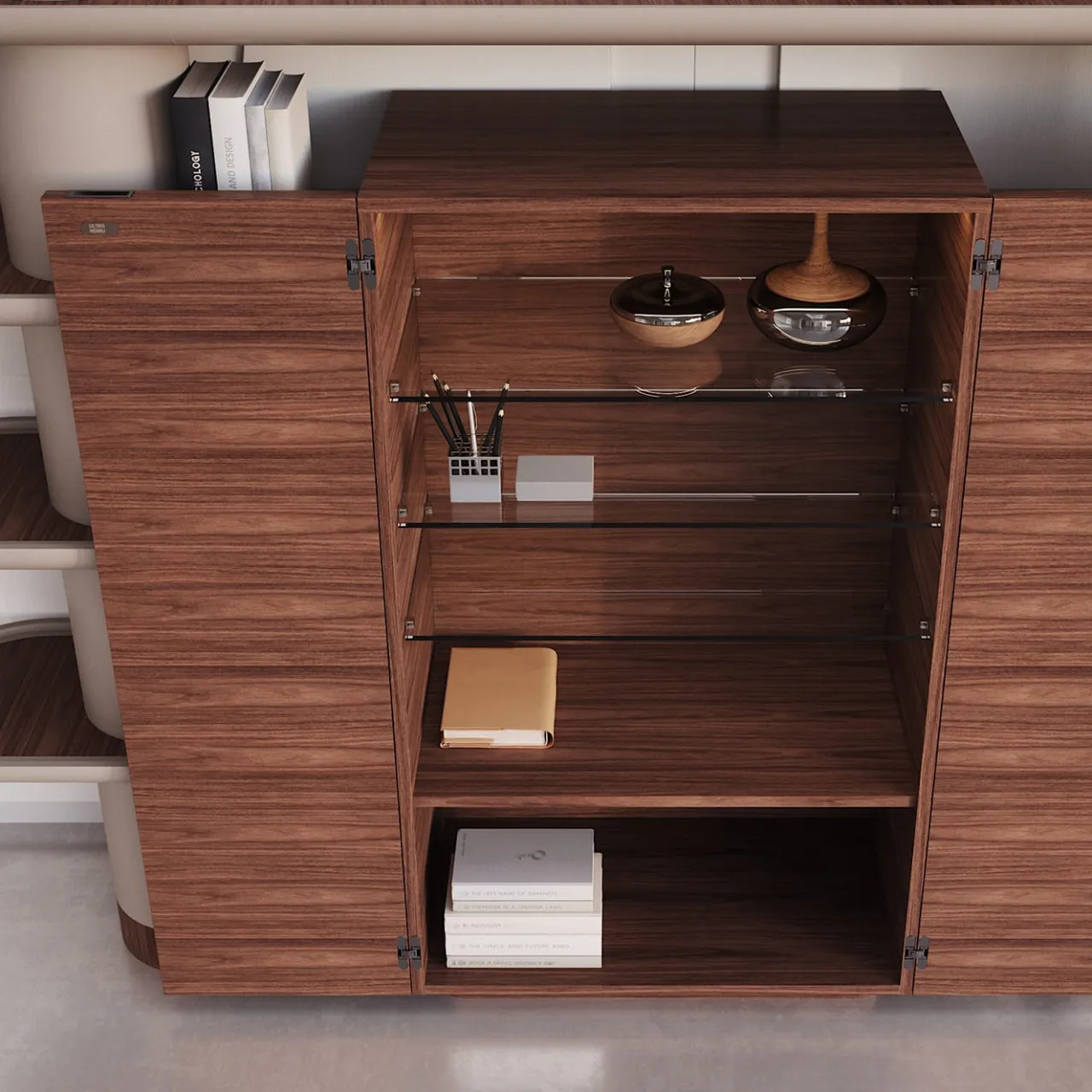 Ultramobili Bookcases<Mina Int1 Beige & Walnut Modular Wall Unit