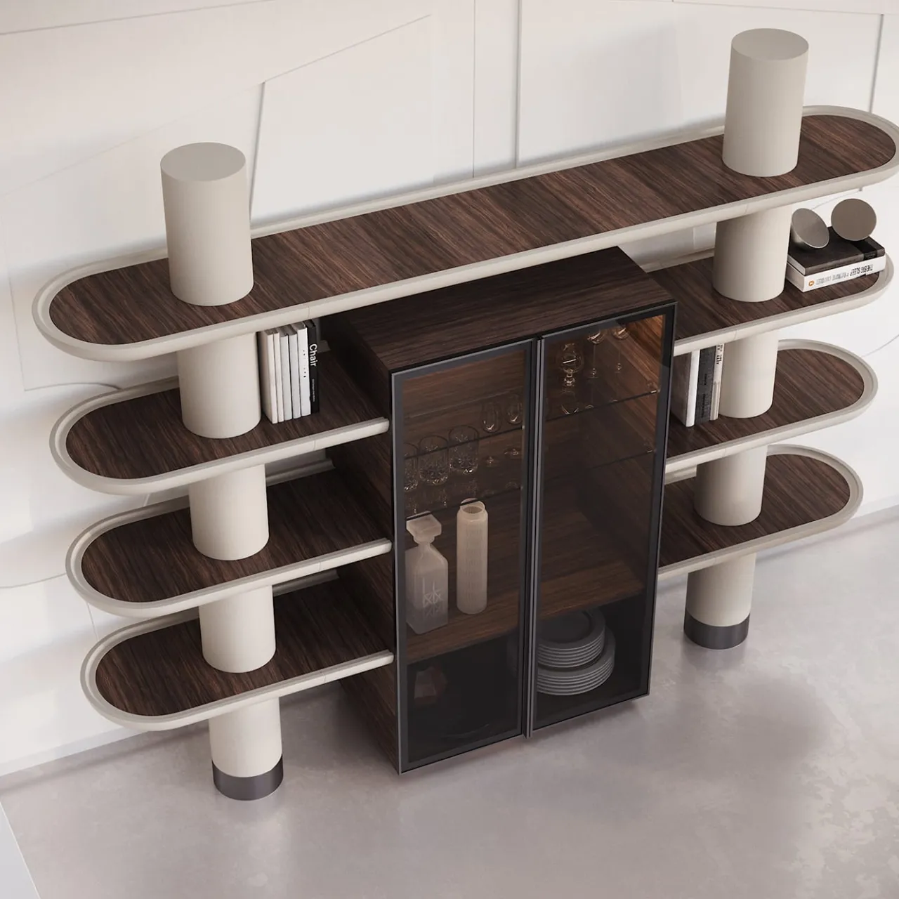 Ultramobili Bookcases<Mina Int2 White & Eucalyptus Modular Wall Unit