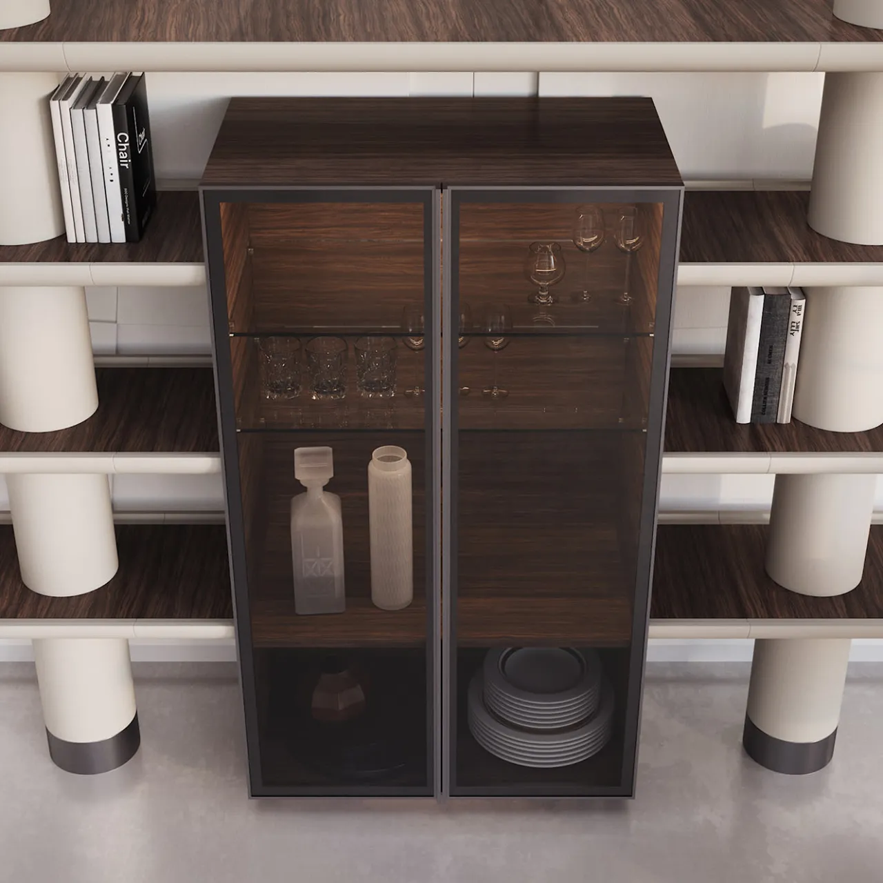 Ultramobili Bookcases<Mina Int2 White & Eucalyptus Modular Wall Unit