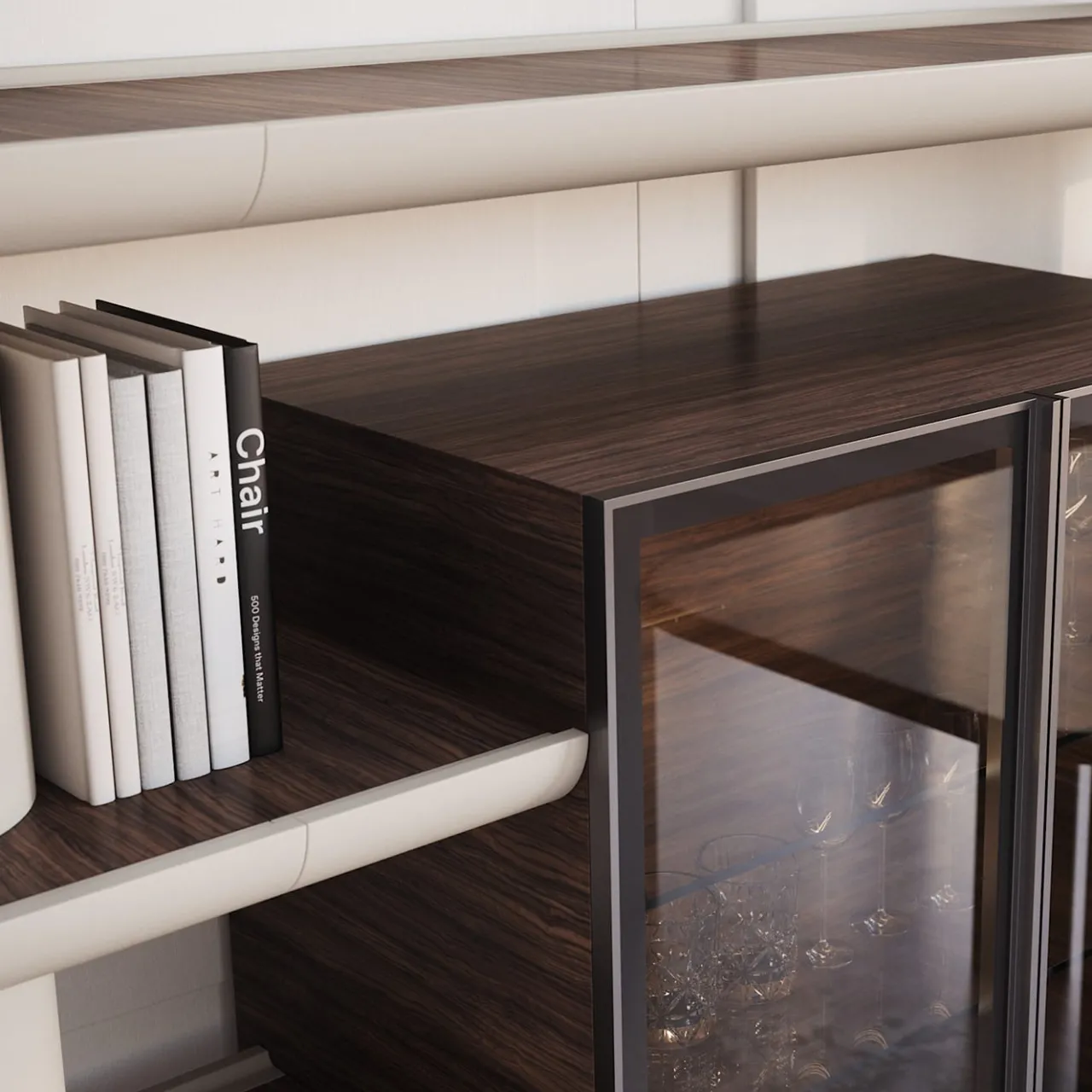 Ultramobili Bookcases<Mina Int2 White & Eucalyptus Modular Wall Unit