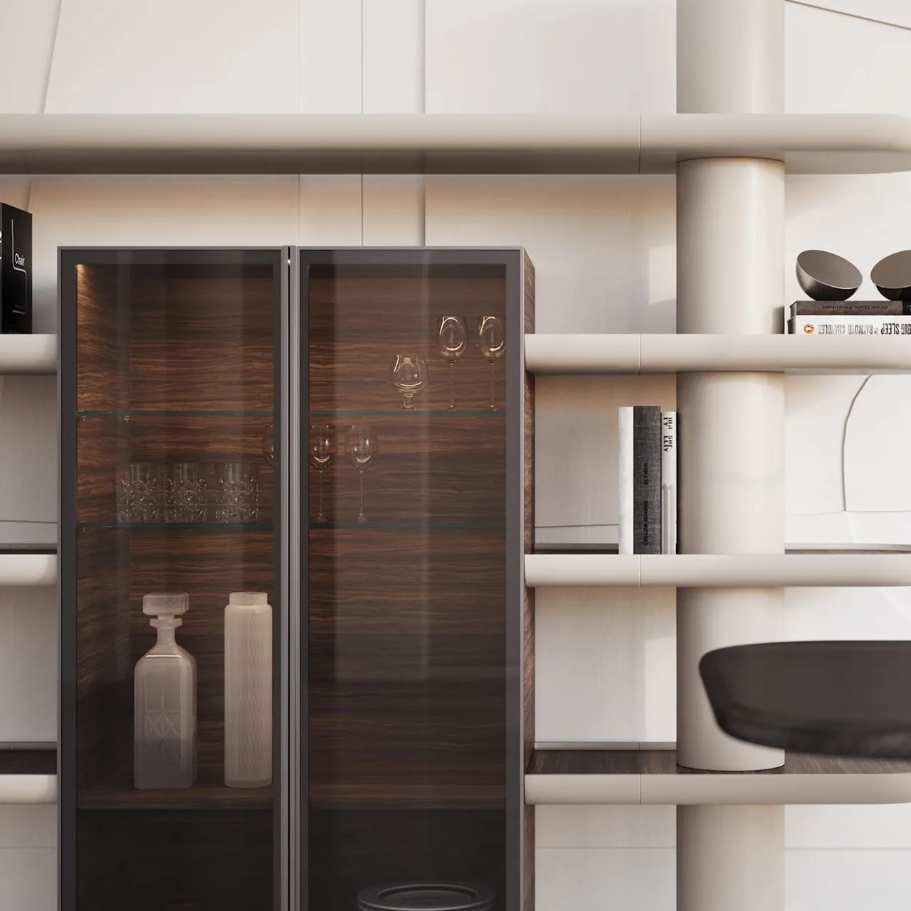 Ultramobili Bookcases<Mina Int2 White & Eucalyptus Modular Wall Unit