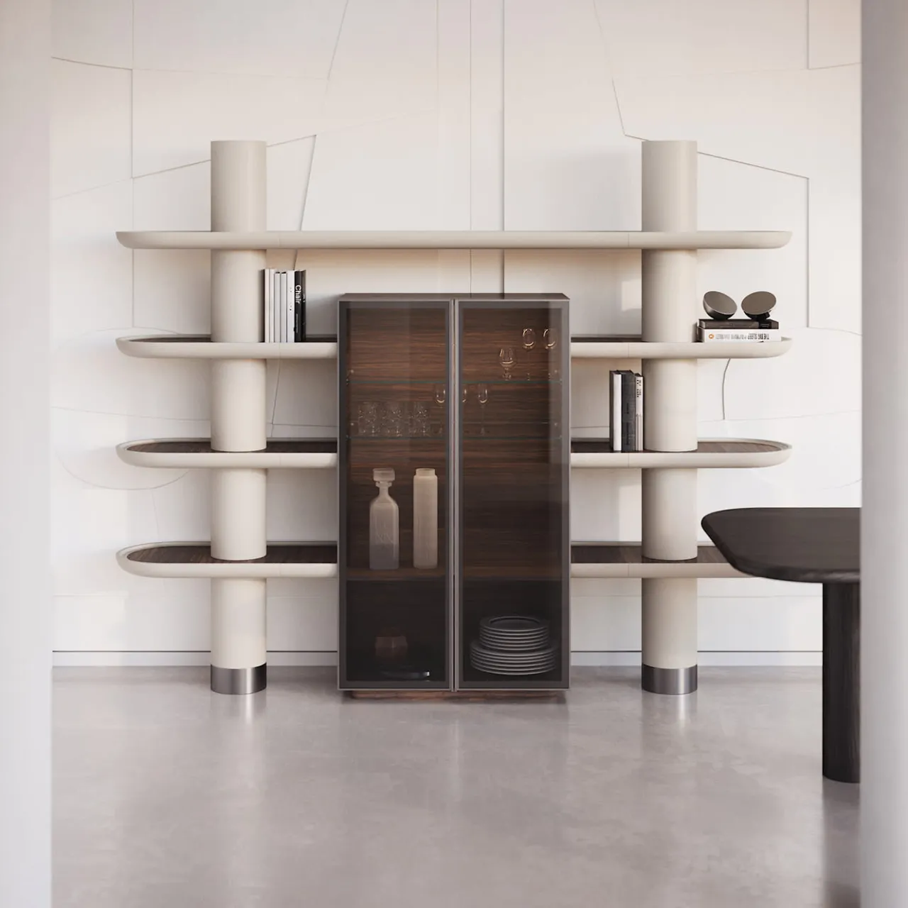 Ultramobili Bookcases<Mina Int2 White & Eucalyptus Modular Wall Unit