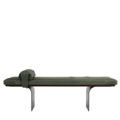 Borzalino Benches<Minerva Green Leather with Curved Metal Base Bench