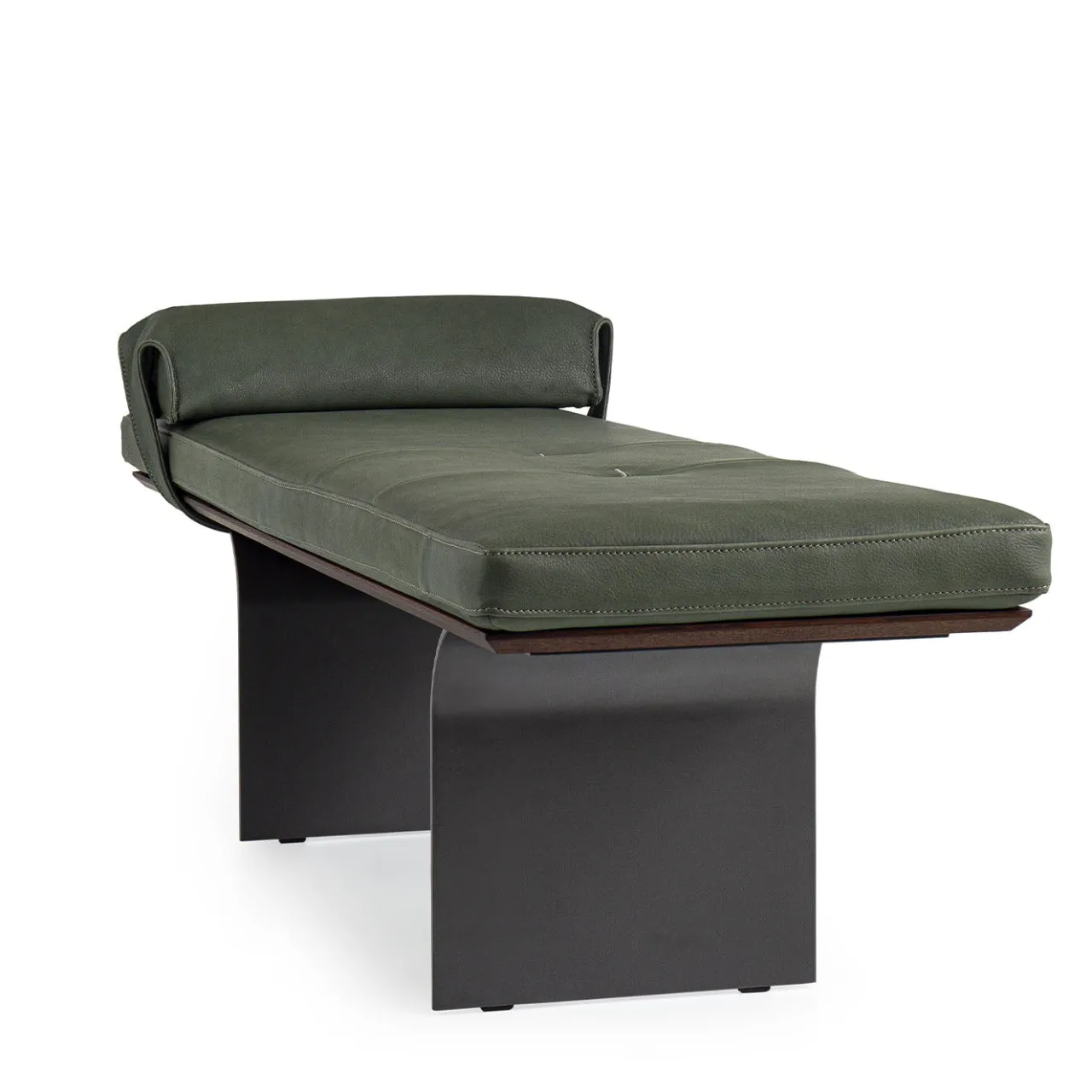 Borzalino Benches<Minerva Green Leather with Curved Metal Base Bench