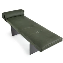 Borzalino Benches<Minerva Green Leather with Curved Metal Base Bench