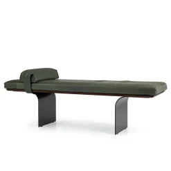 Borzalino Benches<Minerva Green Leather with Curved Metal Base Bench