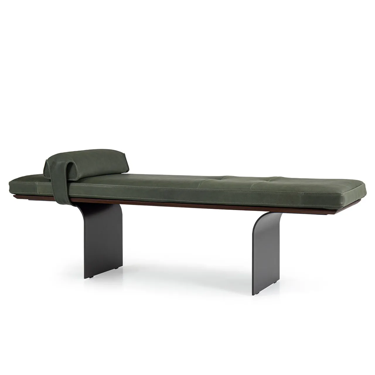 Borzalino Benches<Minerva Green Leather with Curved Metal Base Bench