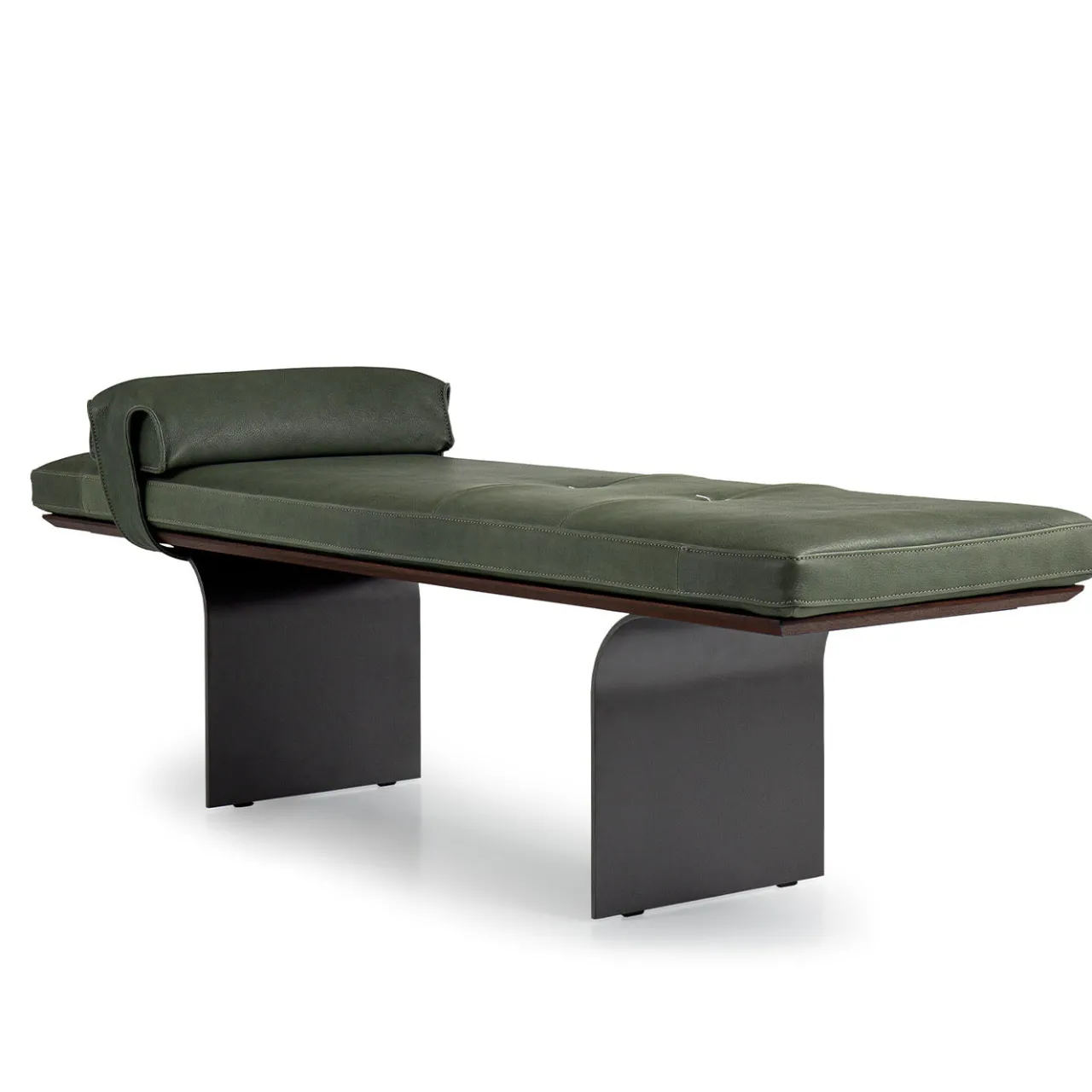 Borzalino Benches<Minerva Green Leather with Curved Metal Base Bench