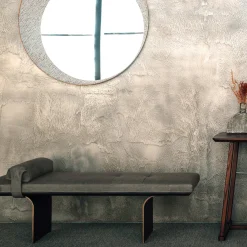 Borzalino Benches<Minerva Green Leather with Curved Metal Base Bench