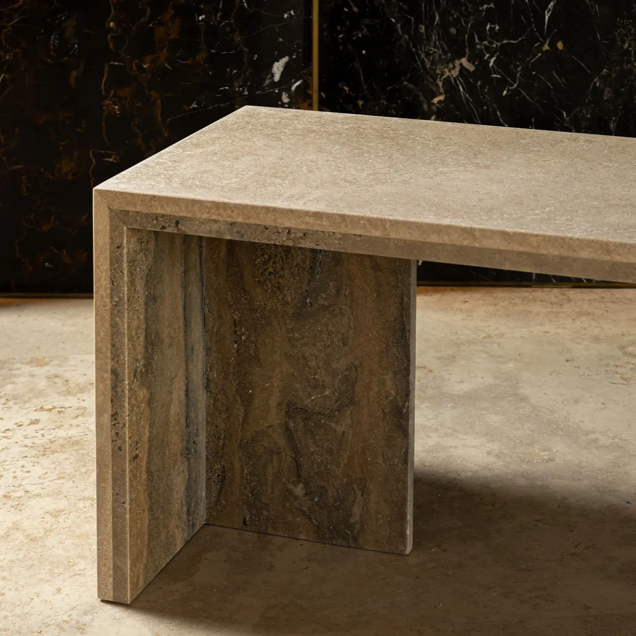 Giovannozzi Marmi Coffee Tables<Minimalist Travertine Titanium Coffee Table