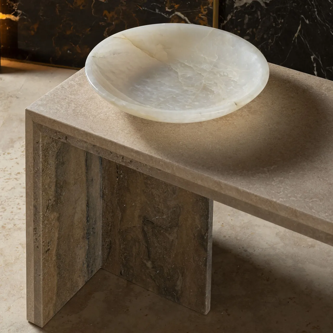 Giovannozzi Marmi Coffee Tables<Minimalist Travertine Titanium Coffee Table