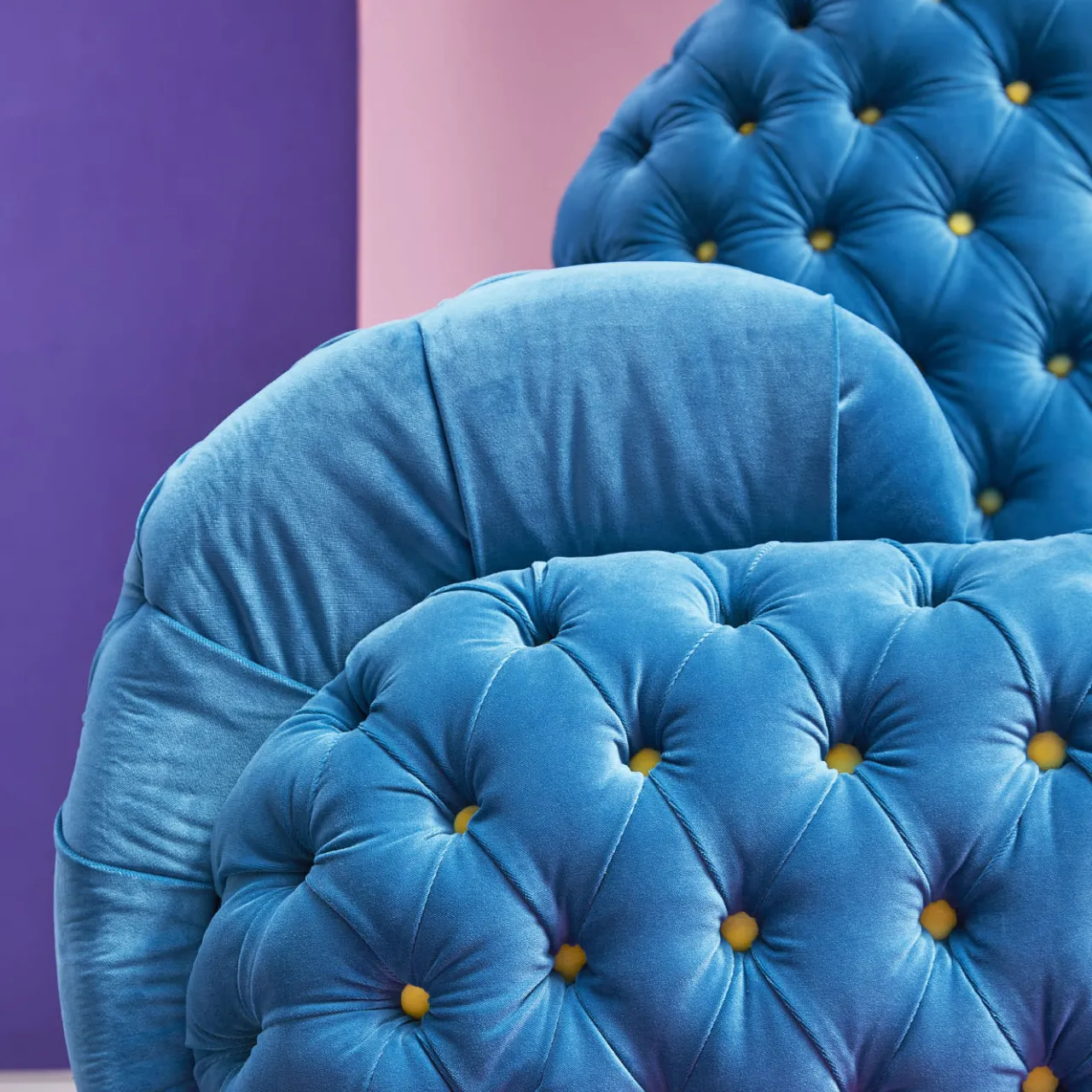 Paolo Nesi Sofas<Misstake Button-Tufted Blue Fabric Sofa by Giuseppe Dicecca