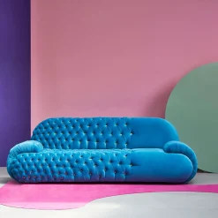Paolo Nesi Sofas<Misstake Button-Tufted Blue Fabric Sofa by Giuseppe Dicecca