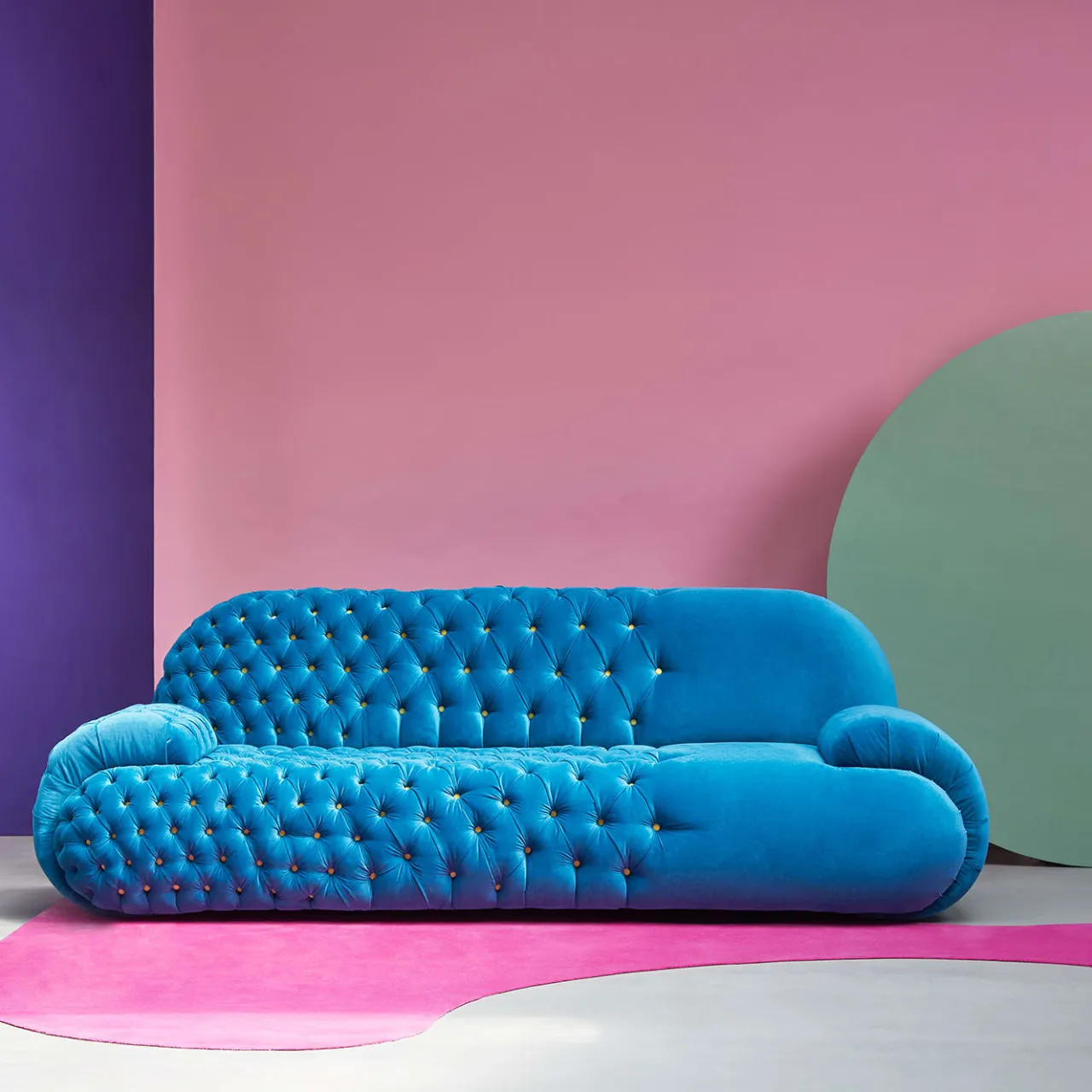 Paolo Nesi Sofas<Misstake Button-Tufted Blue Fabric Sofa by Giuseppe Dicecca