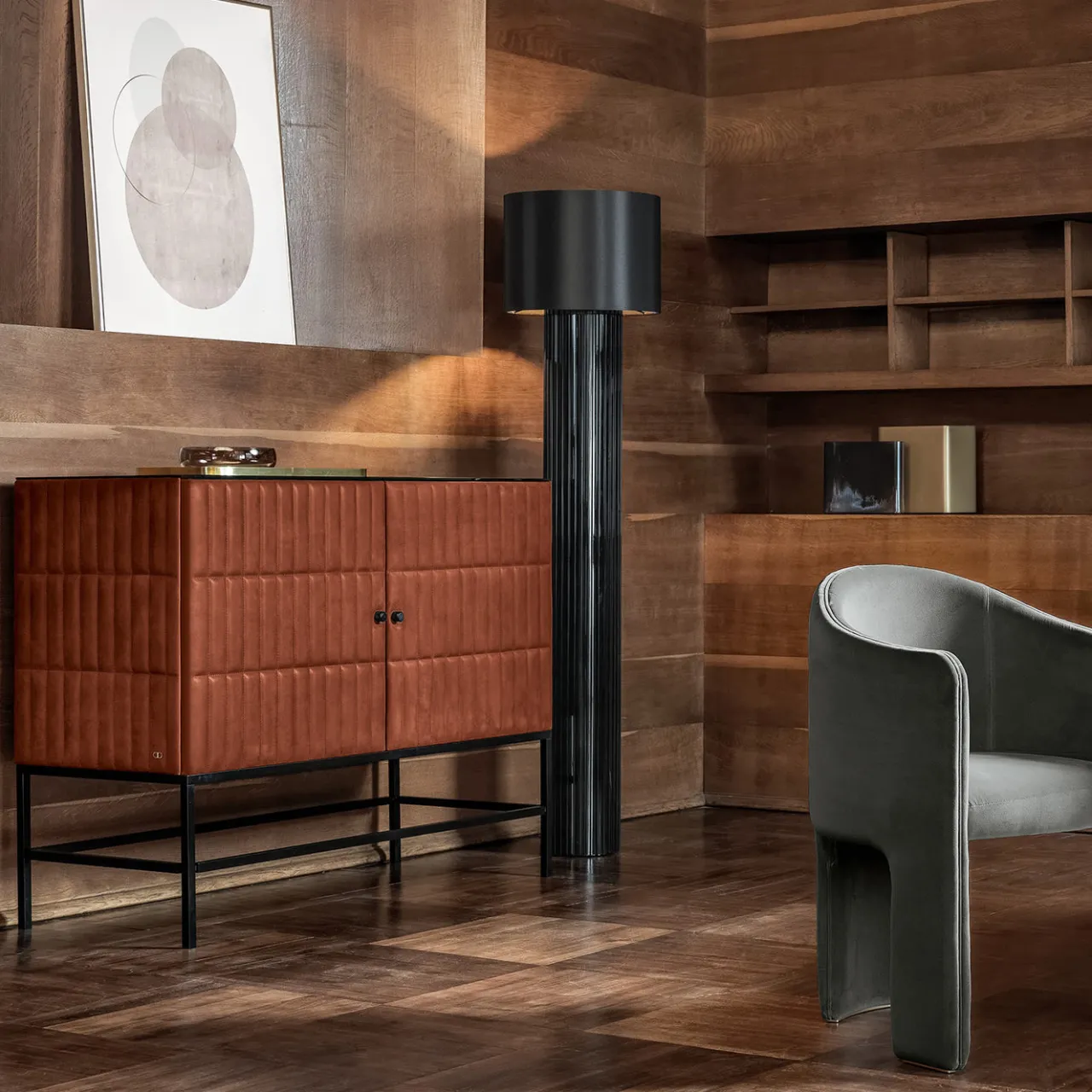 Daytona Cabinets<Mizar Brown Leather Low Cabinet by Dainellistudio
