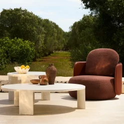 Exteta Outdoor Armchairs<Mochi Brown Leather & Fabric Armchair by Studiopepe