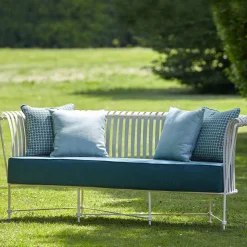 Officina Ciani Outdoor Sofas & Benches<Molle Light Blue Fabric & White Steel Outdoor Sofa