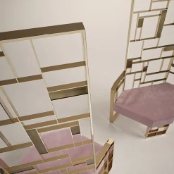 Galbiati Fratelli Lounge Chairs<MoNDRIAN High Back Gold Brass Lounge Chair