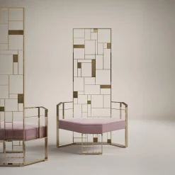 Galbiati Fratelli Lounge Chairs<MoNDRIAN High Back Gold Brass Lounge Chair