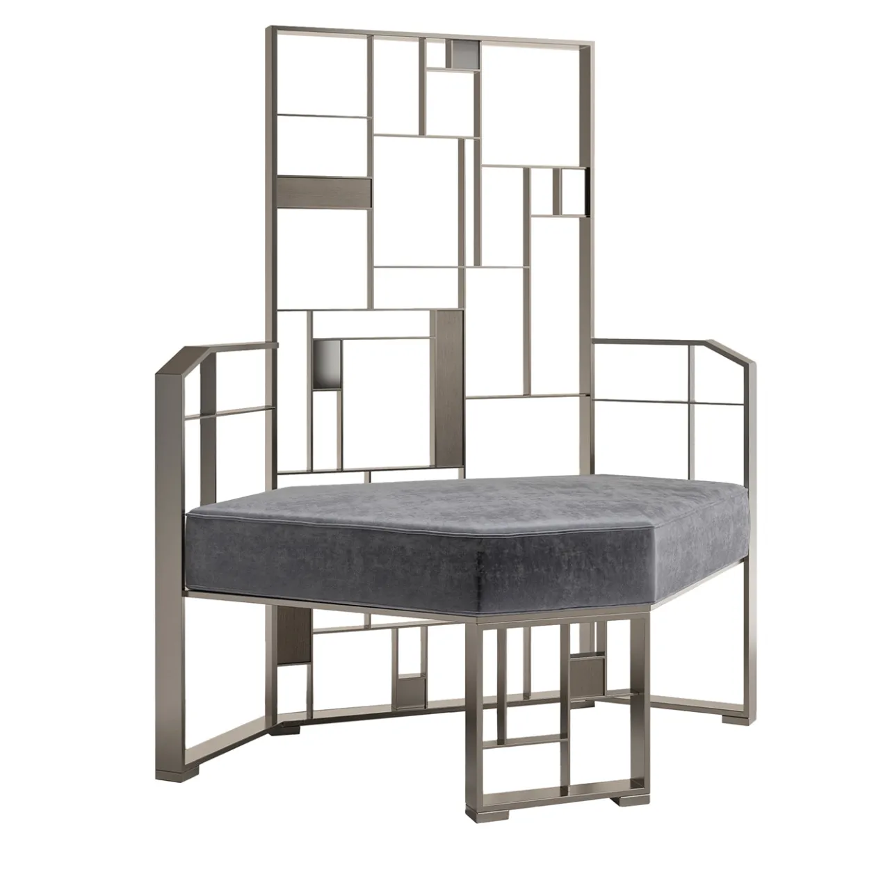 Galbiati Fratelli Lounge Chairs<MoNDRIAN Medium Back Silver Brass Lounge Chair
