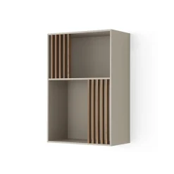 Morica Design Bookcases<Mondrian Pechino Beige Bookcase with Solid Wood Walnut-Stained Accents