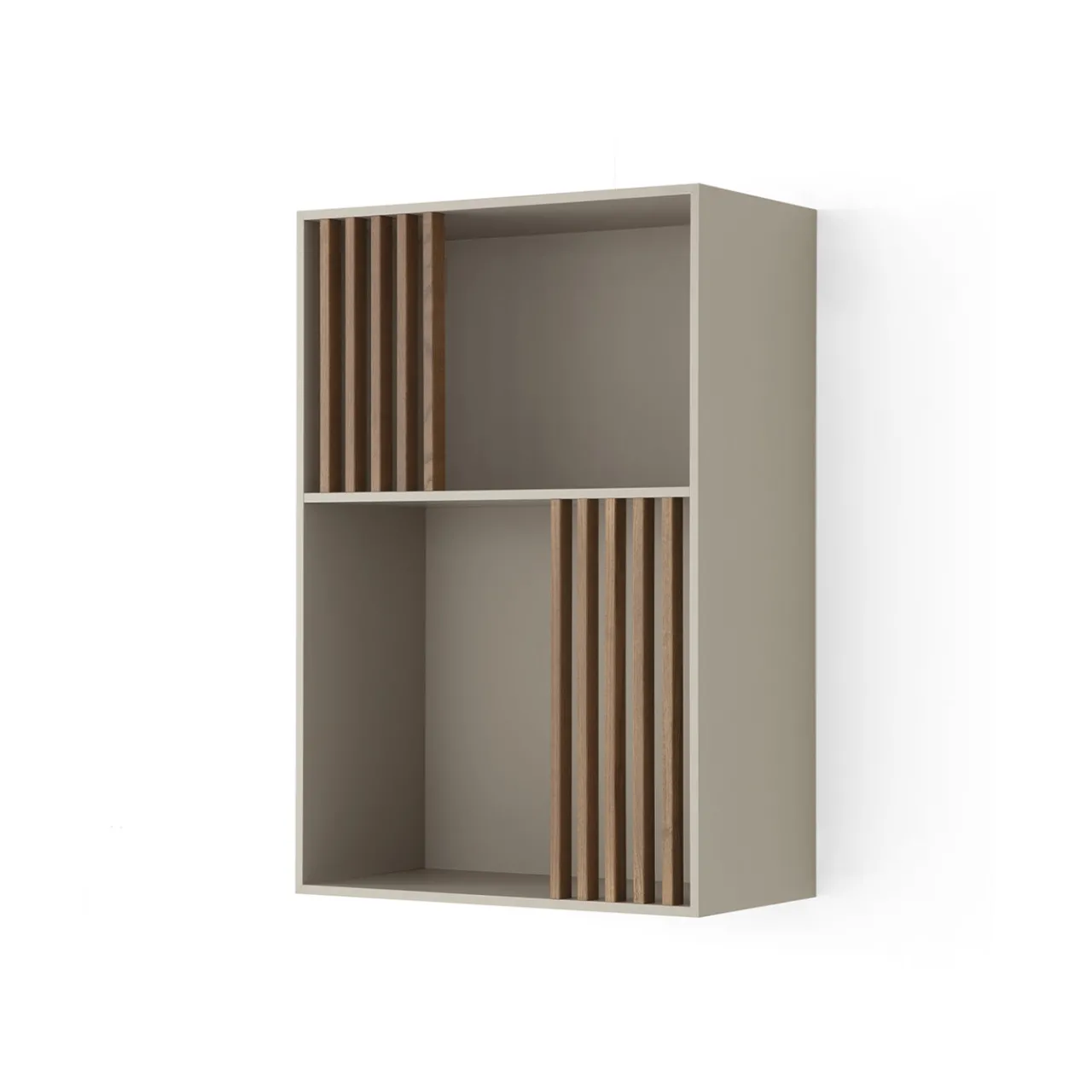 Morica Design Bookcases<Mondrian Pechino Beige Bookcase with Solid Wood Walnut-Stained Accents
