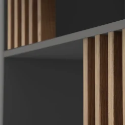Morica Design Bookcases<Mondrian Volcano Gray Bookcase with Solid Wood Walnut-Stained Accents