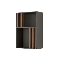 Morica Design Bookcases<Mondrian Volcano Gray Bookcase with Solid Wood Walnut-Stained Accents