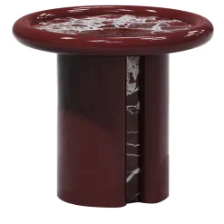Secolo Side Tables<Moonrise Rosso Levanto marble & bordeaux glossy wood Side Table by Artefatto Design Studio