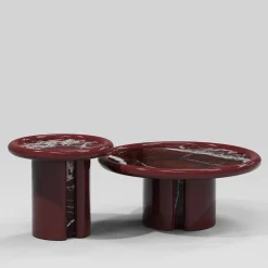 Secolo Side Tables<Moonrise Rosso Levanto marble & bordeaux glossy wood Side Table by Artefatto Design Studio