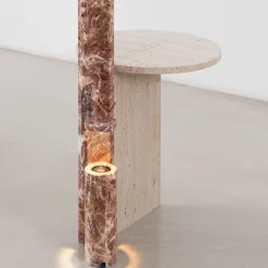 MMOOS. Side Tables<Mostro Ii Rosa Peralba Marble And Travertine With Built-In Lamp Side Table